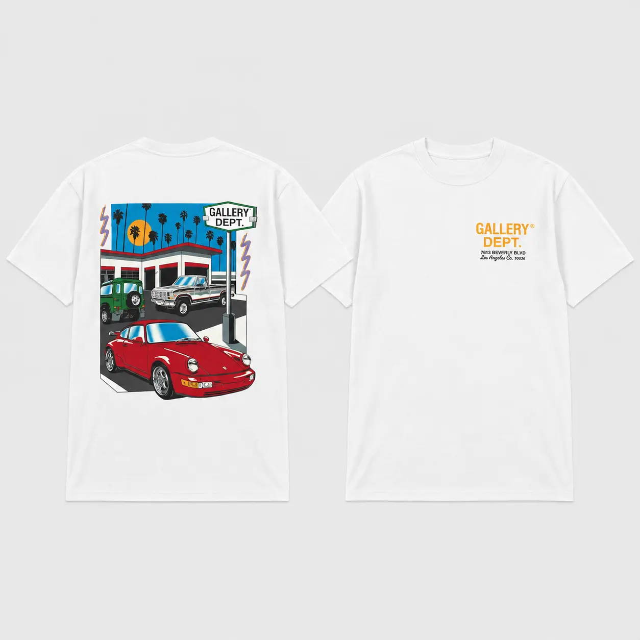 Gallery Dept Beverly Blvd Car Graphic T-Shirt, Vintage Automotive Front and Back Print, Los Angeles Streetwear Tee
