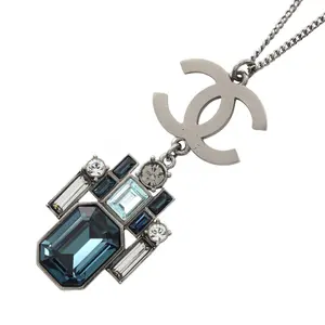 Pre-owned CHANEL Stainless Small Leather Goods Coco Mark Crystal Necklace