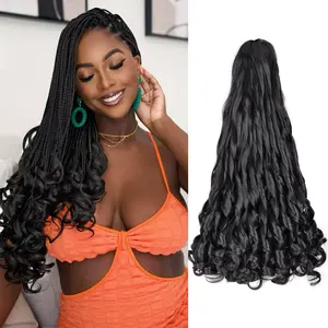 VITORISH French Curly Braiding Hair 22 Inch 75g/Pack Crochet Hair for Black Women 8 Packs Loose Wavy Pre Stretched Synthetic Hair Extensions 1B Hairextensions