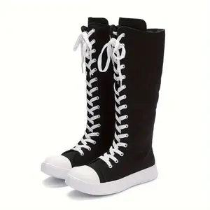 Women's Soft Breathable EVA Fabric High-Top Walking Sneakers - Casual Lace-Up Closure Shoes with Side Zipper, All-Season Solid Color Plain Toe Footwear CX229825, Walking Shoes