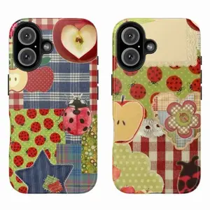 Cottagecore Patchwork Phone Case Cute Ladybug & Fruits Collage for iPhone 16 15 14 13 12 11 Pro Max XR XS Samsung S25 S24 S23 S22 S21 Plus Ultra Durable Protection Screen Protector Smartphone Casing