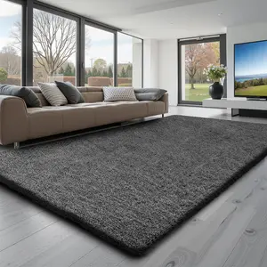 【Father's Day Gift】VEVOR Pet-Friendly Plush Fiber Area Rug, 5x8 ft Non-Shedding Non-Woven Slip-Resistant Dark Gray Rug, Modern Standard Sizes Home Decor for Living Room, Bedroom