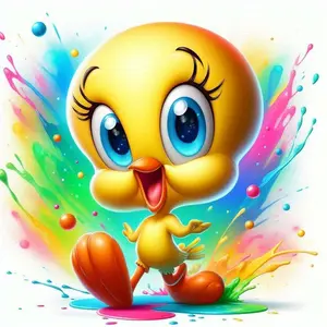 5D DIY Full Drill Round Diamond Painting - Diamond Art Kit with Yellow Bird, Blue Big Eyes, Colorful Background Mosaic, Canvas - DIY Decorative Art, Home Wall Decor, Suitable for Halloween and Christmas, Birthday and Anniversary Gifts