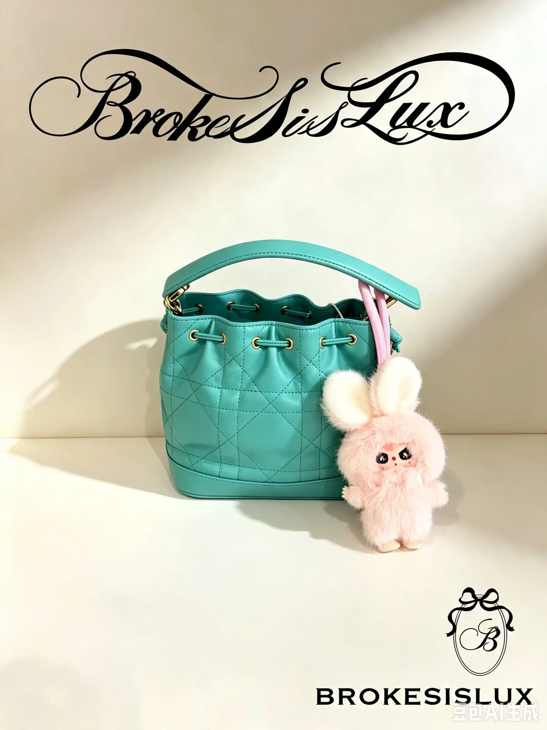 Pre-owned Dior Christian Mini Drawstring Bucket Bag, Turquoise Calfskin
