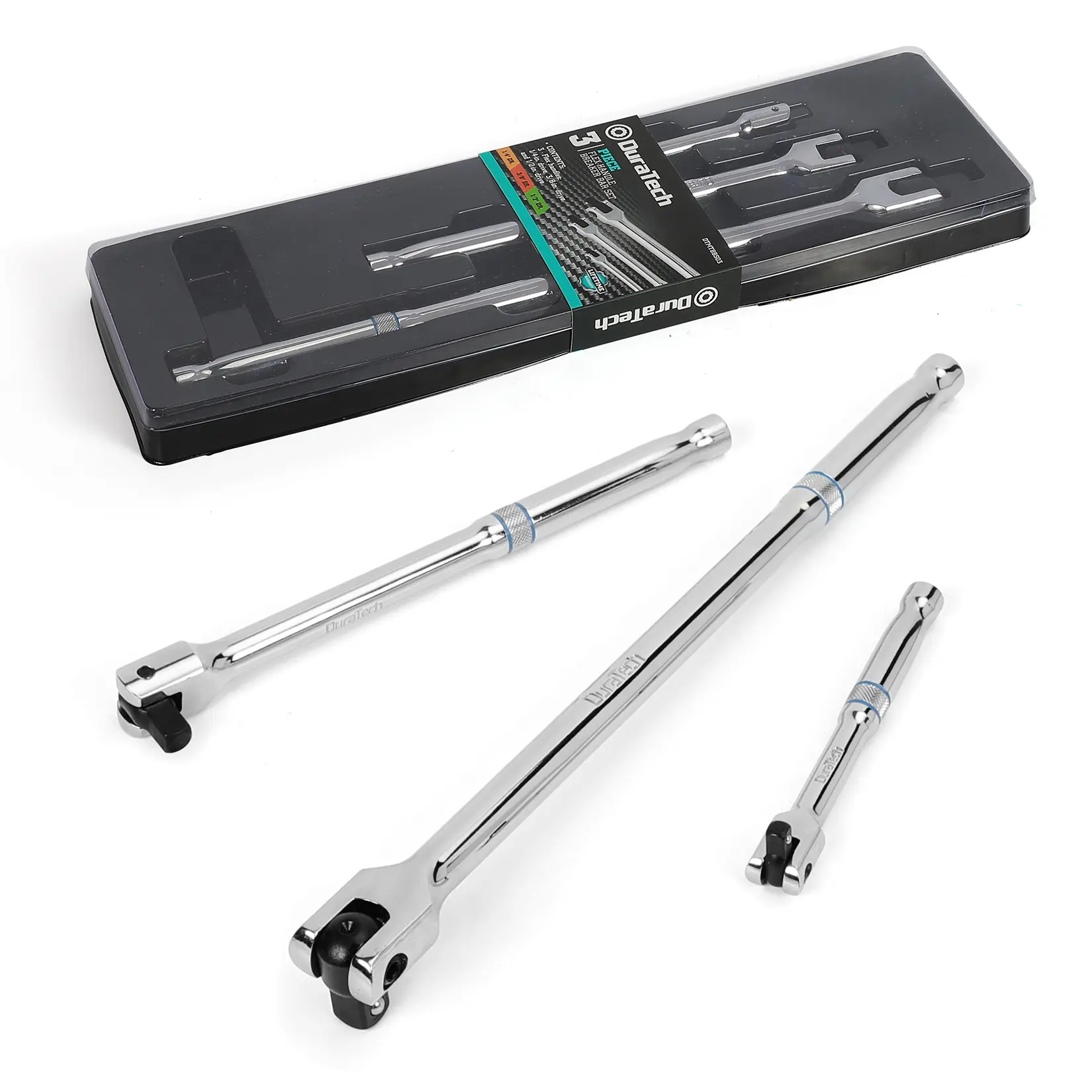 #fathersdaygift DURATECH 3-Piece Breaker Bar Set with 180° Rotatable Head, 6"-15" Lengths, Premium Chrome Alloy