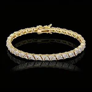 5mm Tennis Chain Bracelet Moissanite Iced Out Triangle Cut Hip Hop Jewelry 18K Gold Plated Trendy Bracelet for Women Luxury Fashion