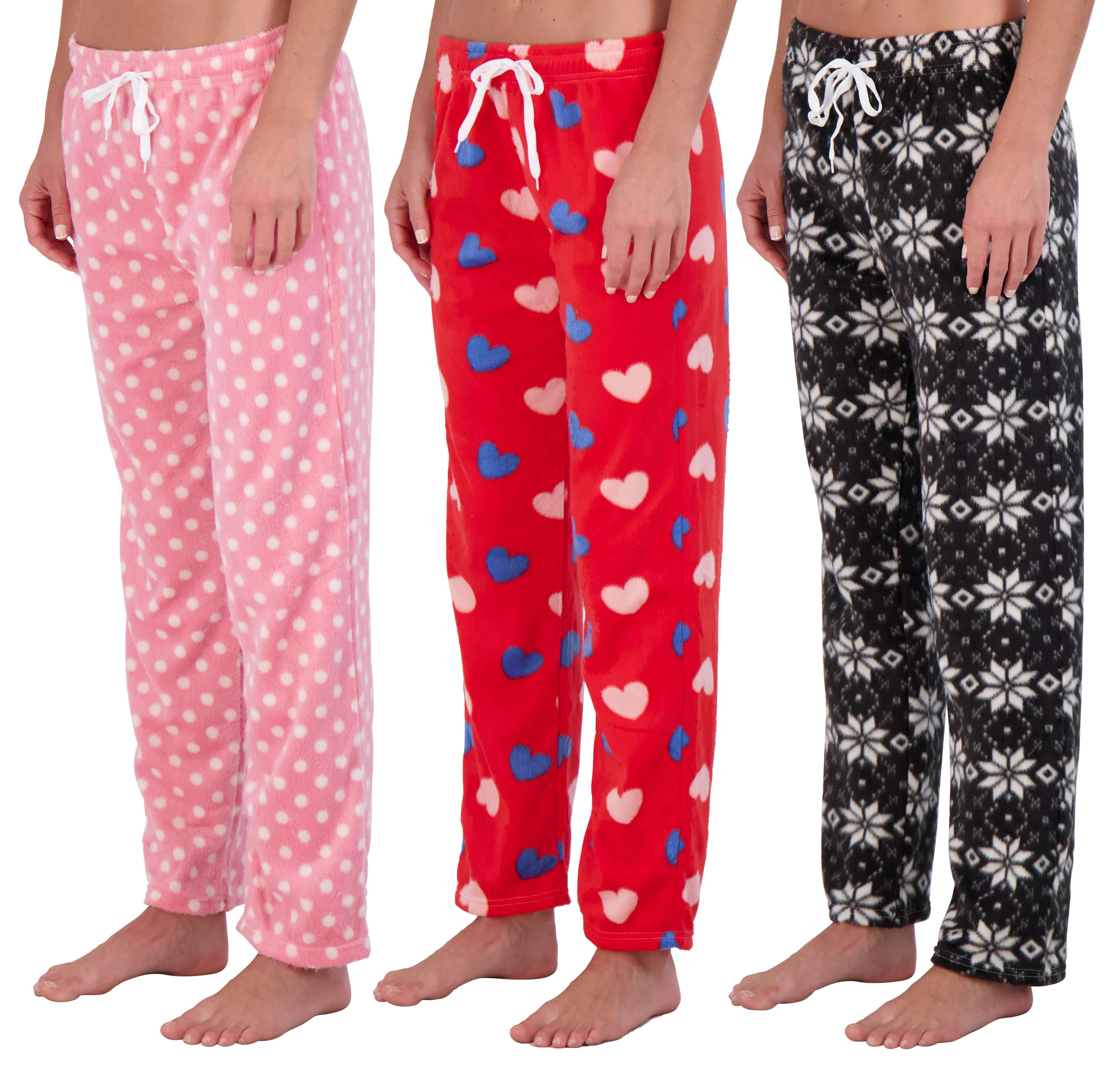 Real Essentials Women's 3-Pack Ultra-Soft Comfortable Pjs Lounge Pants, Womenswear Clothing Sleepwear with Fleece & Soft Knit Options, Maternity & Plus Size Available