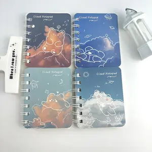 4Pcs Cartoon Minimalist Portable Aesthetic Diary Notebook Journal A7 with Punched Pages - Cartoon Theme Mini Diary for Daily Notes and Office Supplies
