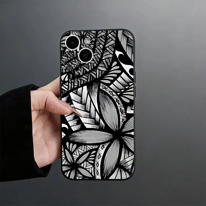 Black and White Abstract Floral Pattern Phone Case，Modern Artistic Style for iPhone 17 16 15 14 13 12 11 Plus Pro Max.