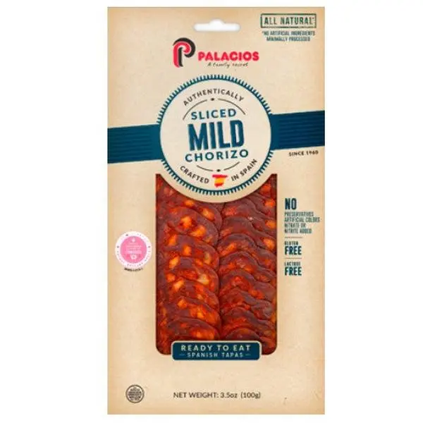 Palacios Authentic Chorizo Slices - Mild Flavor, Spice-Infused, Vacuum-Sealed Pantry Food for US Market Tapas, 3.5 oz Event Pack, Salty & Savory, Pre-Sliced for Longer Freshness