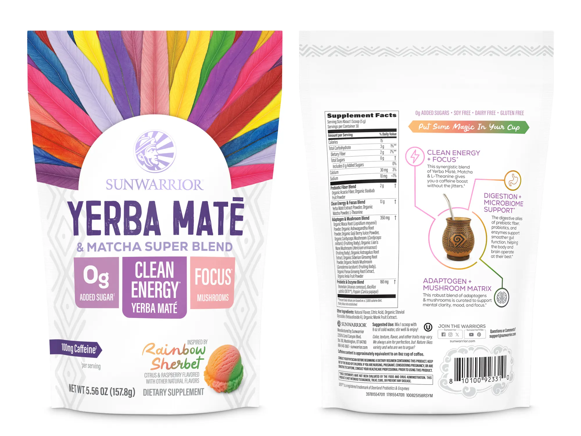 Yerba Mate + Organic Matcha Clean Energy Superblend Powder Supplement Stack, Adaptogen-Mushroom Blend with L-Theanine, Maca, Lion’s Mane, Smooth Focus & Calm Energy, Sugar Free, Plant-Based, Vegan, Easy to Use, 2 Flavors Available