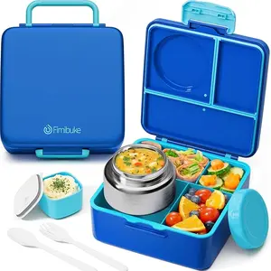 Fimibuke Bento Lunch Box with Leak Proof 8oz Soup Thermos, 60oz Lunch Container with Insulated Food Jar, 3-4 Compartments, Sauce Jar & Utensils for Kids Adult Teens Toddlers, BPA-Free, Dishwasher Safe Airtight Lid