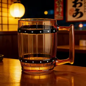Reusable Barrel-Shaped Beer Stein Heavy Duty Amber Mug for Parties & Home Durable Glass Design Perfect for Home Use