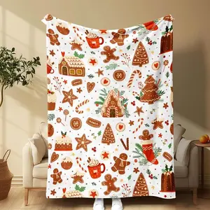 Essential Christmas Blanket Gingerbread House Pattern Blanket,   1 Count Soft and Comfortable Air-conditioned Room Flannel Throw, Warm Nap Blanket for Home & Office  It is an excellent gift for children, family and friends - In Stock