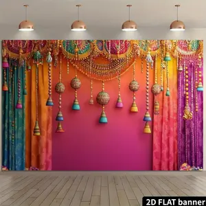 Vibrant Indian Style Polyester Party Banner, Multifunctional Decoration for Weddings Birthdays Anniversaries, Home Patio Studio Use, Wedding Party Backdrop, Party Decorations Banners, Wall Hanging Backdrop