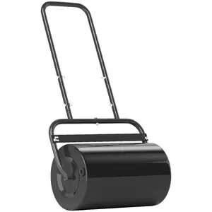 Lawn Roller, 10 Gallons Water and Sand Filled Garden Drum Roller with U Shaped Handle Tow beind Sod Roller for Planting, Seeding(Black)