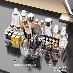 360° Rotating Makeup Organizer, Fits Tall Bottles Skincare Display Case for Vanity, Luxury Cosmetic Storage Box for Brushes & Perfumes
