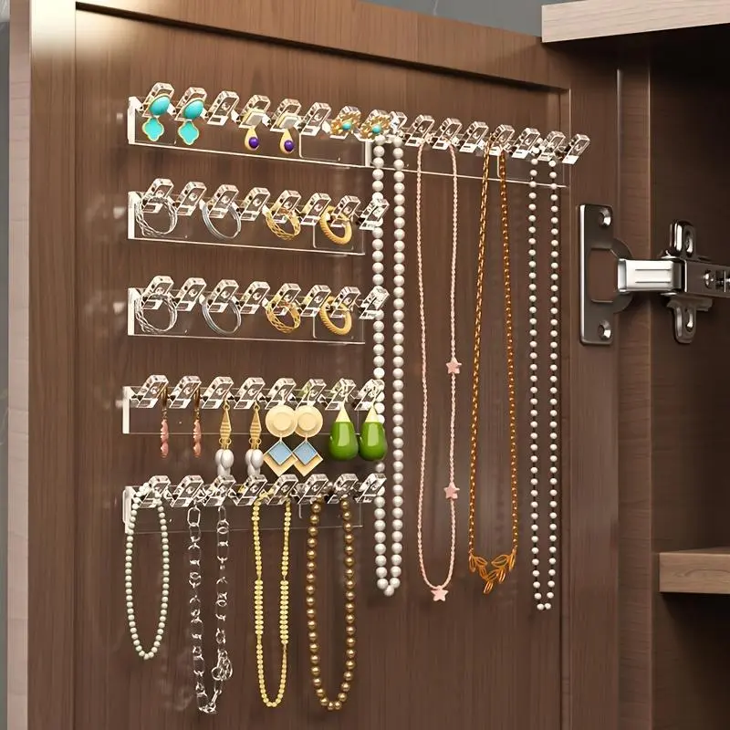 3pcs 8-Hole Wall-Mounted Jewelry Organizer, Anti-Tangle Display Rack, Jewelry Tower, Necklace Storage Hanger for Behind Mirror Cabinet Doors, with Hooks for Necklaces, Bracelets, And Earrings, Jewelry Towers