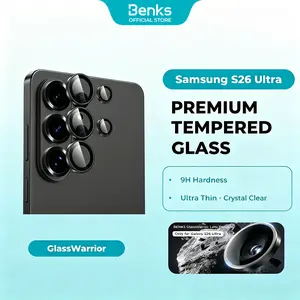 BENKS GlassWarrior Camera Lens Protector for Samsung Galaxy S26 Ultra, 9H Tempered Glass, Anti Reflective HD Clarity, Ultra Thin Scratch Resistant, Individual Metal Lens Ring Design