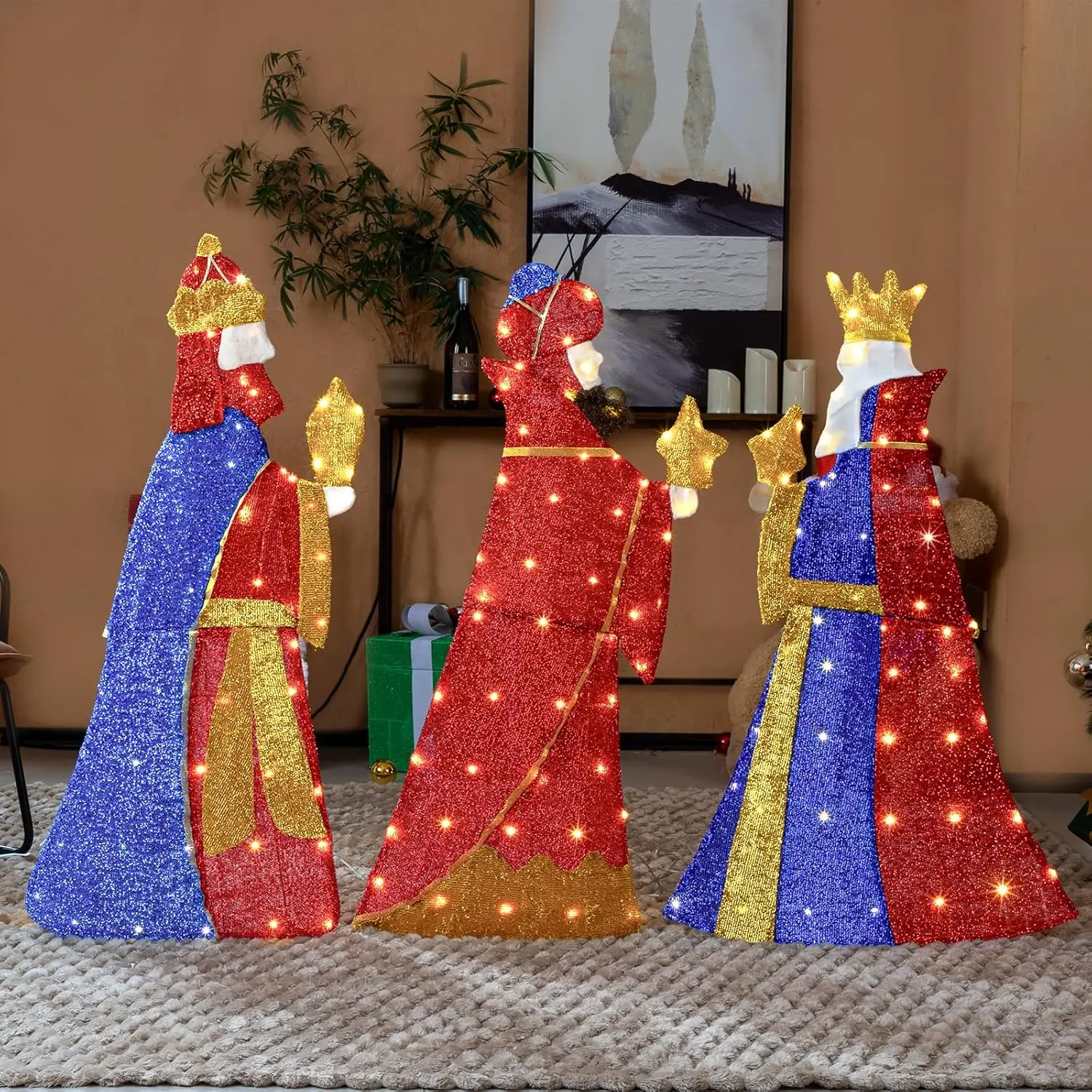 Ubesgoo Set of 3 Lighted Three Kings with Gifts Christmas Decorations, Pre-lit 2D Holiday Decor with 80 Warm White LED Lights for Xmas Outdoor Indoor Decor Lighted Holiday Displays