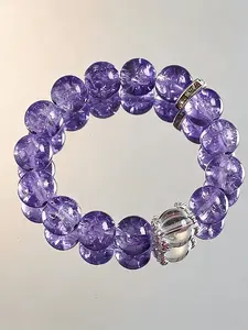 1 LAVENDER PURPLE CRACKED STONE NECKLACE WITH TRANSPARENT CRYSTAL PENDANT   Perfect for everyday wear and party occasions   Ideal gift for her   Elastic transparent crystal pendant for daily wear and holiday presents