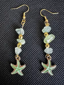 Sea Foam Star Dangles - Green Starfish Earrings with 925 Gold-Plated  Sterling Silver Hooks and Aquamarine-Color Beads