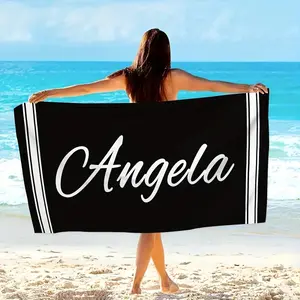 Ultra-Soft Custom Name Black and White Striped Beach Towel - Round Font, Personalized Men's/Women's Gift, Swimming Pool/Travel Accessory, Home Bathroom Supply, Ultra-Soft Beach Towels