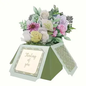 Handmade 3D Floral Pop-Up Greeting Card with Envelope, Thoughtful Miss You Paper Bouquet Card, Perfect for Birthday Anniversary Christmas New Year