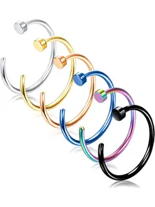 6-9PCS G23 Titanium Nose Rings Set Hoops 18G 20G C-Shape Fake Nose Ring Disc Hypoallergenic Lip Nostril Body Piercing Jewelry Rings for Women Men 8mm 10mm 12mm