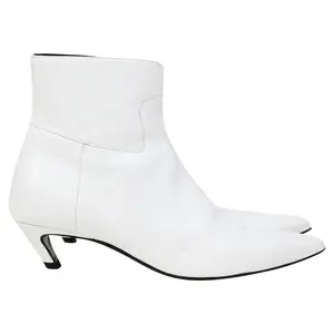 Pre-owned Balenciaga Balenciaga Slanted-Heel Ankle Boots in White Leather by Rebag