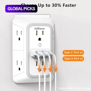 JcBlaon 6-Outlet Surge Protector Wall Charger USB Power Outlet with 4 USB Ports, Multi-Plug Adapter for Home, Office and Travel, Wall Outlet Extender #TOP PICKS