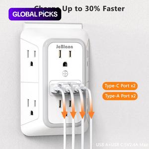 jcblaon 6 outlet surge protector wall charger with 4 usb ports, multi plug for home, office, mens gifts, surge protector, modern white socket