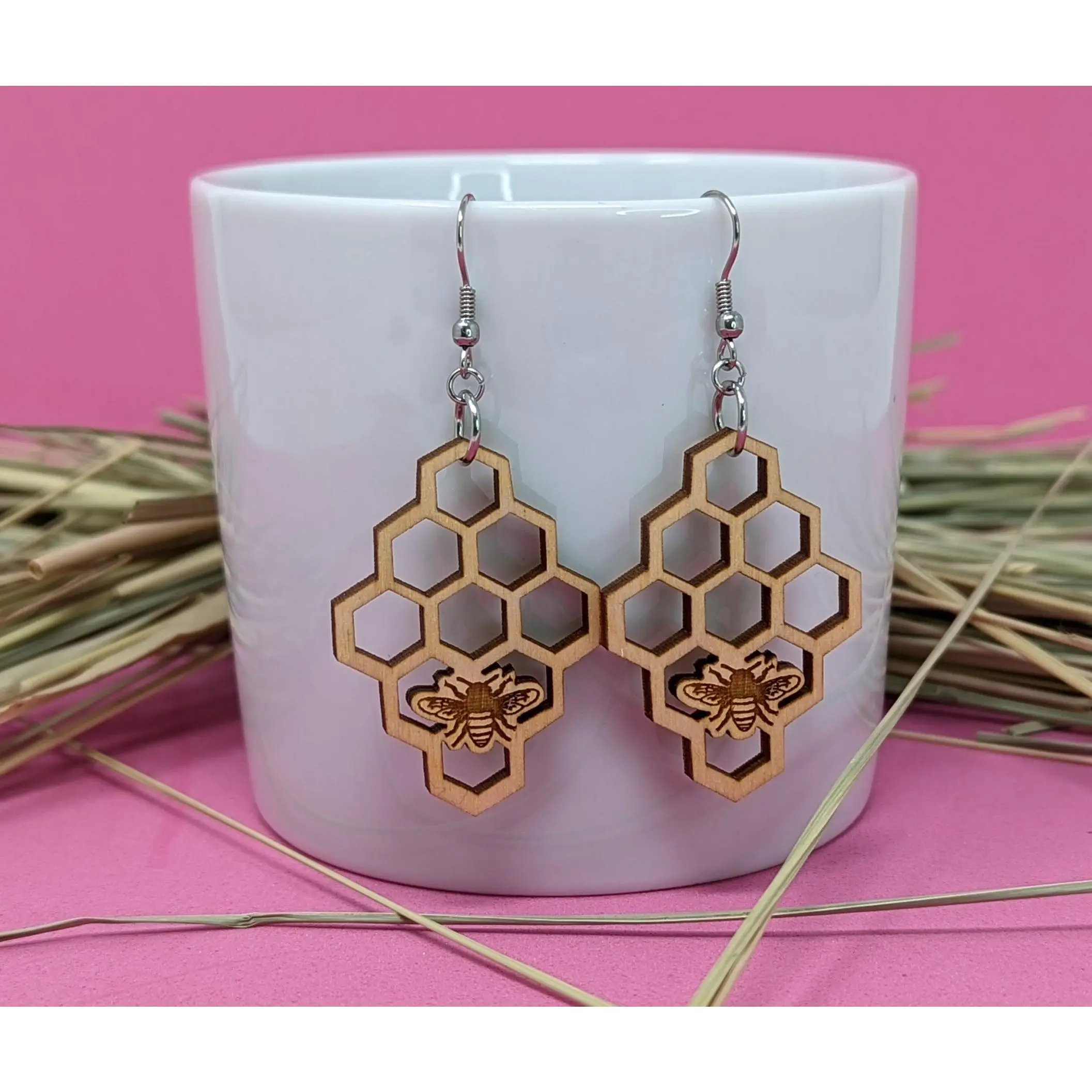 Bee Honeycomb Dangle Earrings