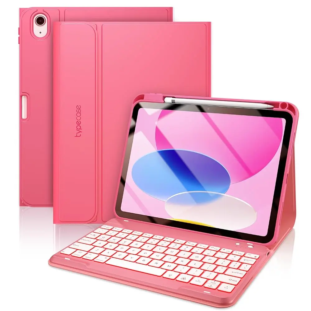 [DealsForYouDays]Typecase Folio Keyboard Case for iPad 10th Generation 2022 (10.9"), 7-Color Backlit, Magnetic Wireless Detachable, Thin & Light, Pencil Holder