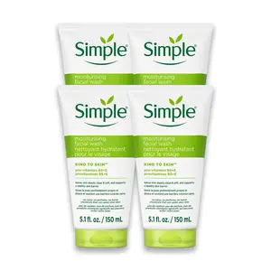 Simple Kind To Skin Moisturizing Face Wash - Facial Cleanser with Vitamin B5 and E - Removes Oil, Dirt, and Other Impurities - Sulfate Free - 4 pc Holiday Wellness Skincare Set