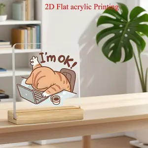 Humorous Office Desk Name Plate with Relaxing Cat Design, Acrylic Wall Art for Home Office Party Decor, Paulownia Plant Material