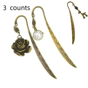 Vintage Bookmark Set, Book Accessories, 3 Counts/set Book Page Marker, Random Style Clock & Rose & Deer Design Bookmark for Home School Office