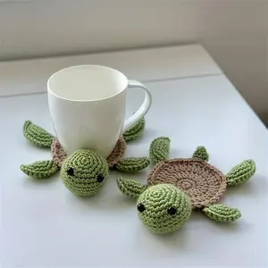 Cute Turtle Design Tea Coaster, 1 Count Handmade Crochet Insulated Table Protector, Heat Resistant Cup Coaster, Kitchen Coasters, Kitchen Accessories