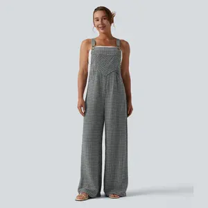 Halara Plaid Casual Linen-Feel Overalls with Pockets