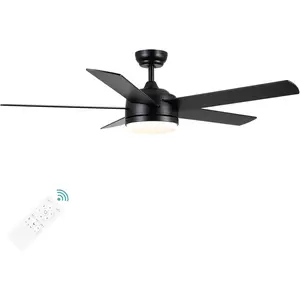 52 Inch Black Ceiling Fan with Light and Remote Control.Noiseless,Dimmable,3CCT,6 Speeds Reversible, DC Ceiling Fans for Indoor or Covered Outdoor