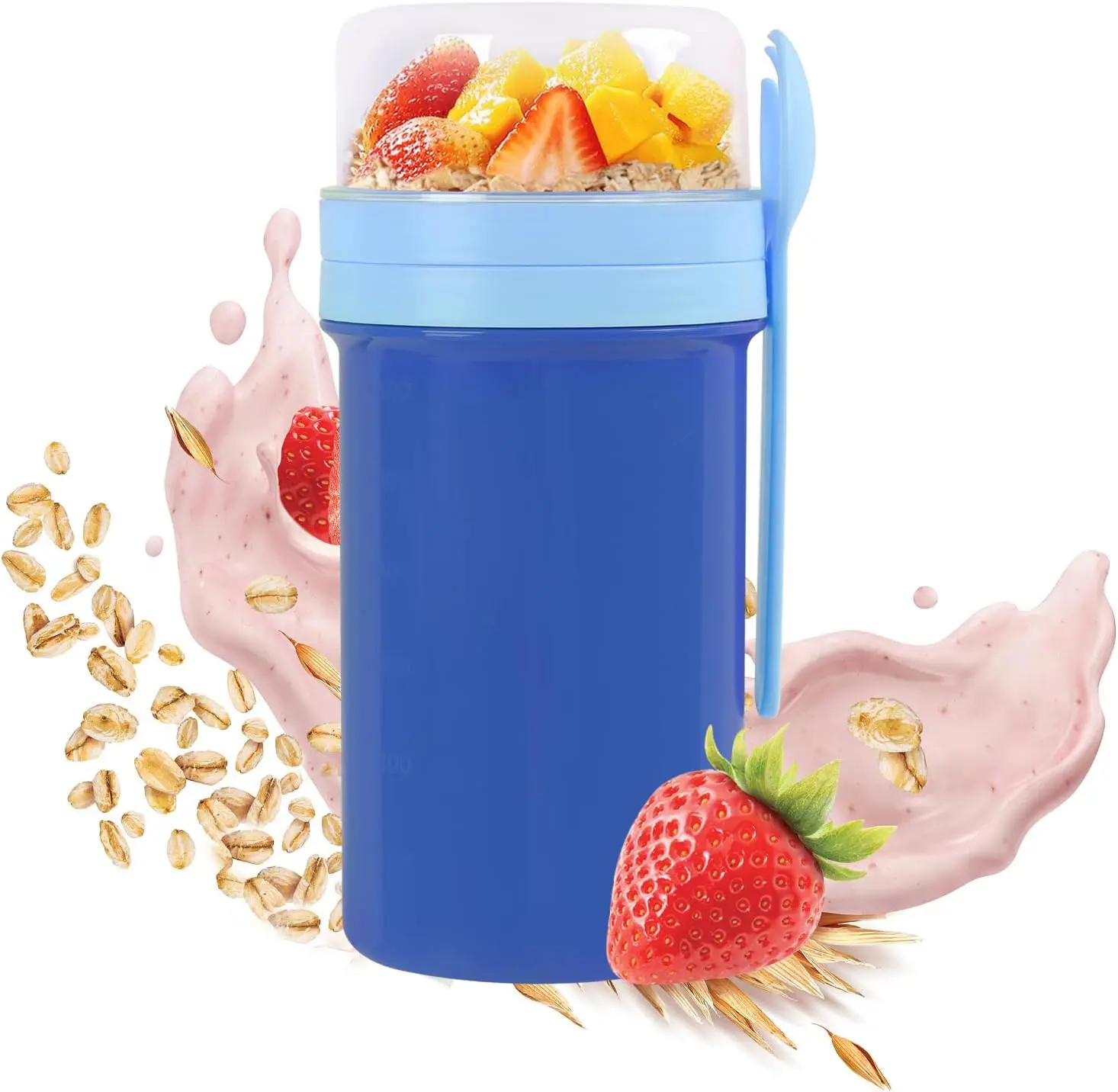 Overnight Oats Containers with Lids, 28 oz On the Go Yogurt Parfait Snack Cup, Reusable Cereal Yogurt Cup & Fruit & Nuts Divided Compartment