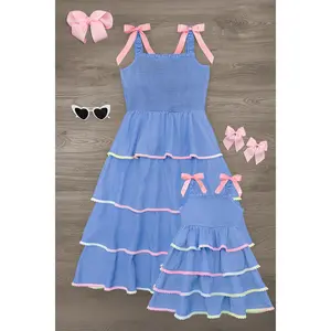 Mom & Me - Chambray Pom Pom Ribbon Dress