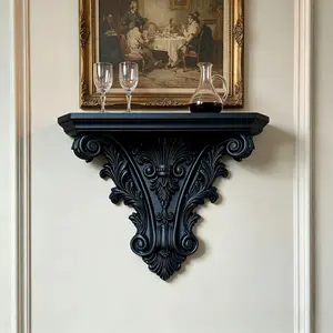 3D Baroque Carved Wall Floating Shelf, Elegant Rococo Style Decorative Rack, Plastic Material, Perfect Home Decoration, Moving Gift