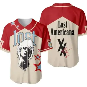 Lost Americana Vintage Baseball Jersey Retro USA Flag Graphic Button Up Shirt Streetwear Unisex Fan Apparel