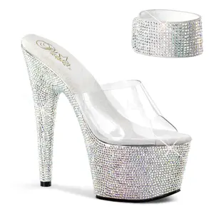 PLEASER BEJEWELED-712RS Clear-Silver Multi Rhinestone Platform Sandals, Shoe, High Heel