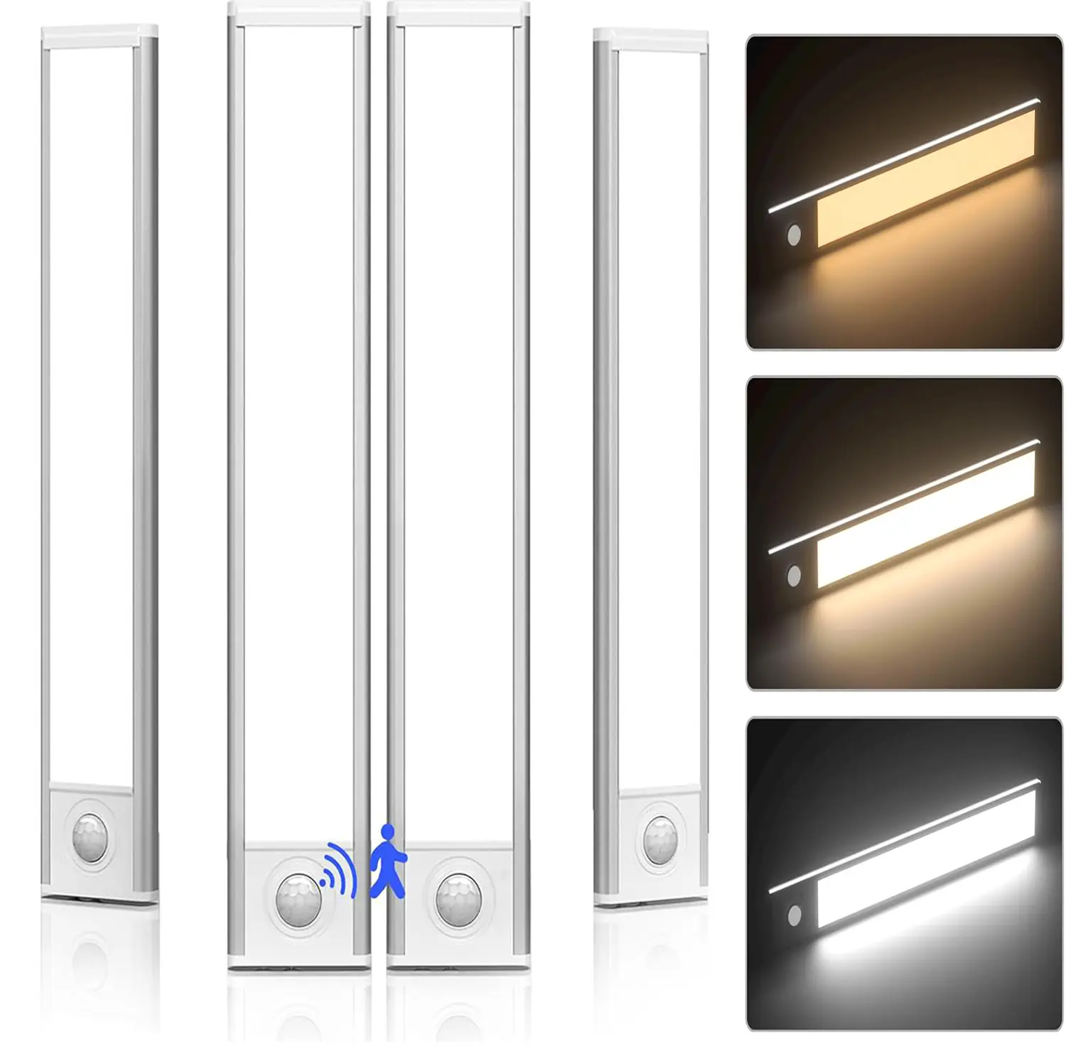 LED Under Cabinet Lights Motion Sensor 15.7inch, 1/2/4PACK Rechargeable Under Counter Light For Kitchen, Wireless Magnetic Night Lights Lighting Modes