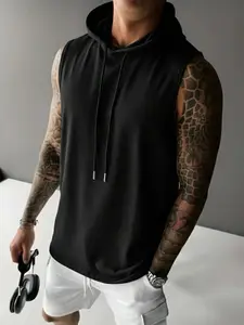 2026 Men's Minimalist Hooded Tank Top for Streetwear, Casual Streetwear Looks, Sleeveless Summer Shirt for Daily Commute & Sports, Comfortable Casual Men's Apparel, Casual Street Fashion