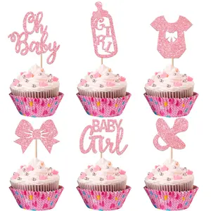 Baby Shower Cupcake Topper, 6 Counts/set Baby Shower Cupcake Decoration, Cake Decoration for Baby Shower Birthday Party, Ornaments