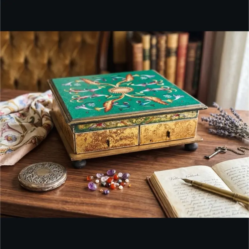 Large Vintage Italian Florentine Jewelry Box - Mid Century Hand Painted | Made in Italy | 12” x 11.5”