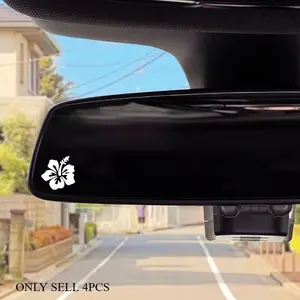 4PCS/SET Hibiscus Themed Car Sticker for Car Rearview Mirror Decoration, Create Tropical Vacation Styled Interior Space, A Must for Coastal Enthusiasts, Help Your Car Interior Show Unique Tropical Taste, Decal For Cars, Sticker for Cars